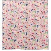 ピンクシンプルのガーデンワイルドフラワーパターン シャワーカーテン (正面)