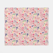 ピンクシンプルのガーデンワイルドフラワーパターン フリースブランケット (正面(横))