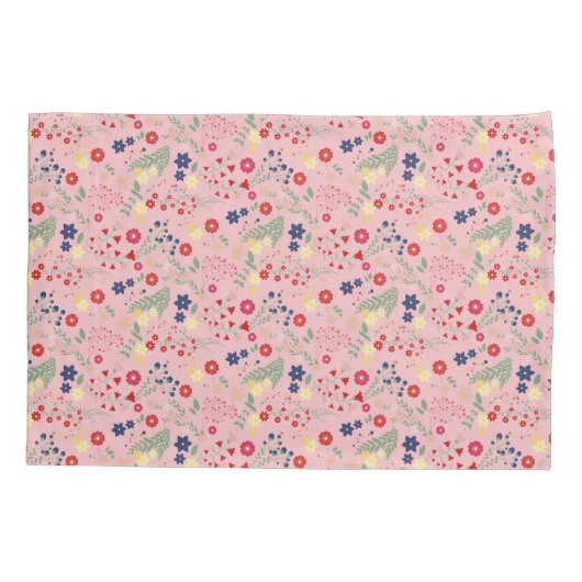 ピンクシンプルのガーデンワイルドフラワーパターン 枕カバー (裏面)