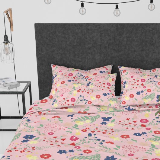 ピンクシンプルのガーデンワイルドフラワーパターン 枕カバー