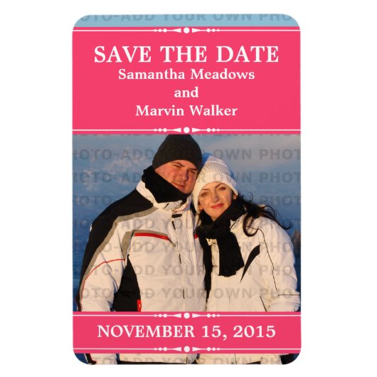 ピンクシンプルのシックな写真Save the Date Magnet マグネット (縦)