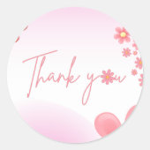 ピンクシンプルのデイジーの花感謝していあなた赤ちゃんシャワー ラウンドシール (正面)