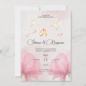 ピンクシンプルのフローラとエレガントなウェディング招待状 招待状 (正面)