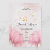 ピンクシンプルのフローラとエレガントなウェディング招待状 招待状 (正面/裏面)