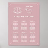 ピンクシンプルのフローラクロスバプテスマのシーティングチャート ポスター (正面)