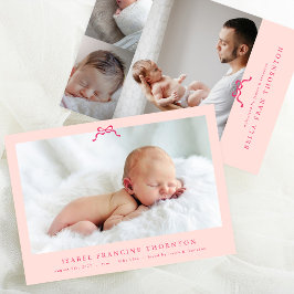 ピンクシンプルのボウフォトベビー 案内状