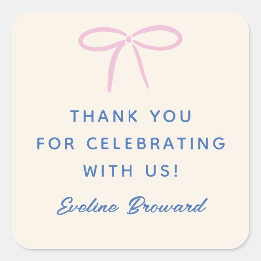 ピンクシンプルのボーカスタムグのメッセージと名前 スクエアシール (正面)