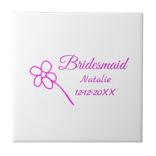 ピンクシンプルのミニマル花嫁付き添え名の年の文字 タイル (正面)