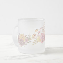 ピンクシンプルのモダンフローラひまわり フロストグラスマグカップ