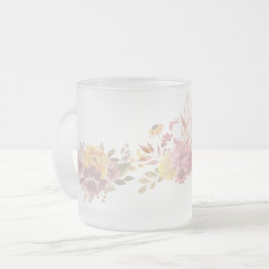 ピンクシンプルのモダンフローラひまわり フロストグラスマグカップ (正面左)