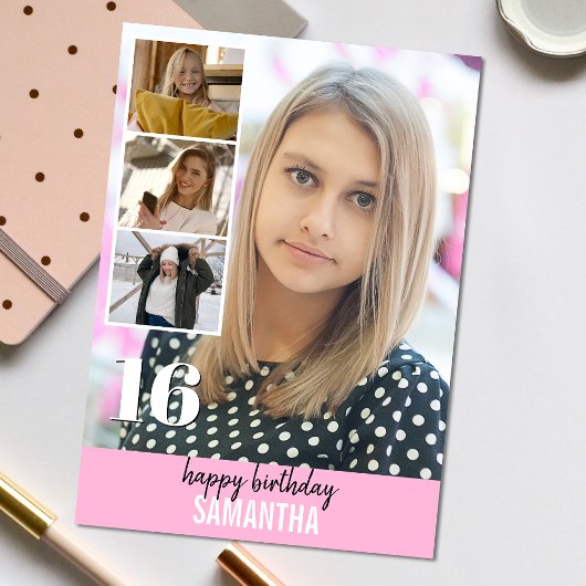 ピンクシンプルの写真 |コラージュ誕生日グリーティングカード カード