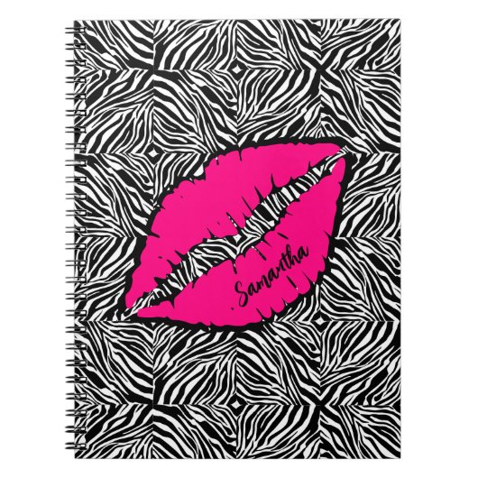 ピンクシンプルの唇を持つシブパーソナライズされたラ ノートブック (正面)