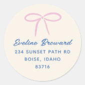 ピンクシンプルの弓差出人住所シール ラウンドシール (正面)