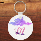 ピンクシンプルの紫のスパークルお名前を追加let キーホルダー (正面)