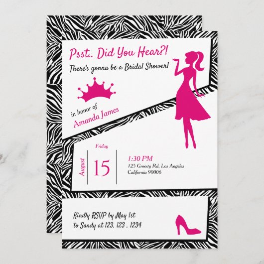 ピンクシンプルの詳細ブライダルシャワー 招待状 (正面/裏面)