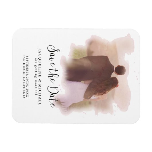 ピンクシンプルエレガントモダンのスクリプト水彩写真 マグネット (横)