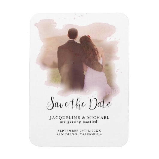 ピンクシンプルエレガントモダンのスクリプト水彩写真 マグネット (縦)