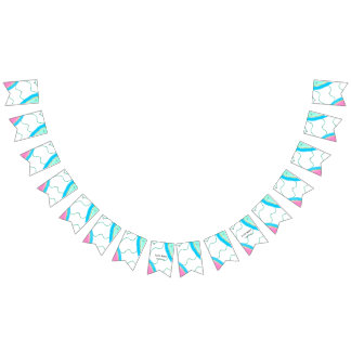 ピンクシンプルクミニマルグリーン水彩追加ネーム文字 バンティングフラッグ