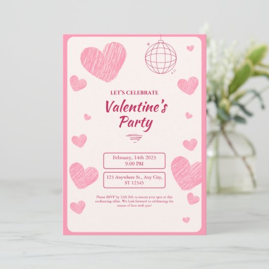 ピンクシンプルバレンタインデーパーティーカード シーズンカード (スタンド正面)