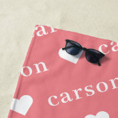 ピンクシンプルパーソナライズされたの繰り返し名 ビーチタオル (インサイチュ)