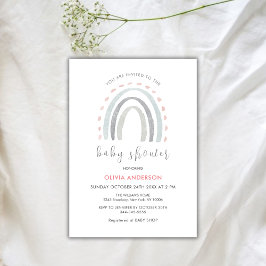 ピンクシンプルボホレインボーガールベビーシャワー 招待状