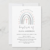 ピンクシンプルボホレインボークロスガールバプテスマ 招待状 (正面)