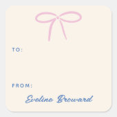 ピンクシンプルボー空白のギフトラベル スクエアシール (正面)