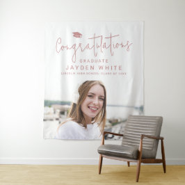 ピンクシンプルモダンの脚本写真卒業パーティー タペストリー