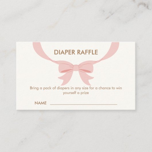 ピンクシンプルヴィンテージバウおむつラッフルベビーシャワー エンクロージャーカード (正面)