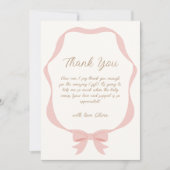 ピンクシンプルヴィンテージボウガールベビーシャワー サンキューカード (正面)