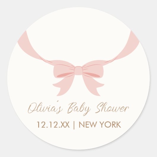 ピンクシンプルヴィンテージボウガールベビーシャワー ラウンドシール (正面)