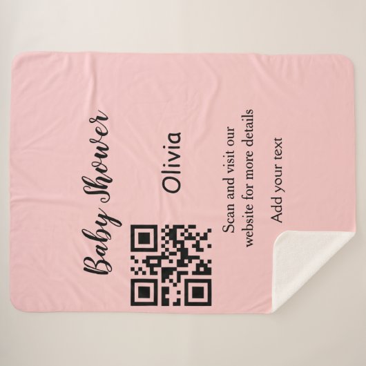 ピンクシンプル文字赤ちゃんシャワーq rコード追加の名前thr シェルパブランケット (正面(横))