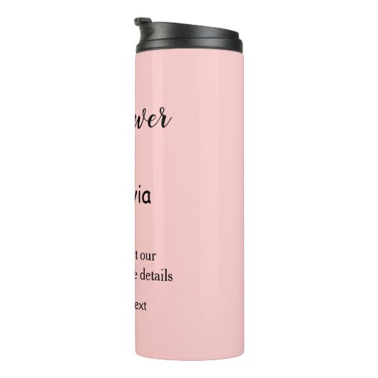 ピンクシンプル文字赤ちゃんシャワーq rコード追加の名前thr タンブラー (回転右)