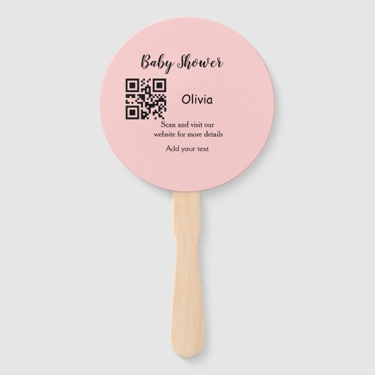 ピンクシンプル文字赤ちゃんシャワーq rコード追加の名前thr ハンドファン (裏面)