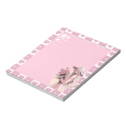 ピンクシンプル色かわいいアニメBOHOメモ帳 ノートパッド (回転)