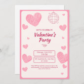 ピンクシンプル色のバレンタインデーパーティーカード シーズンカード (正面/裏面)