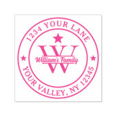 ピンクシンプル色の家族の名前モノグラム セルフインキングスタンプ (デザイン)