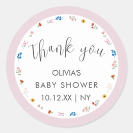 ピンクシンプル色の小さなワイルドフラワー赤ちゃんシャワー ラウンドシール