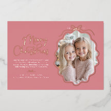 ピンクシンプル色の弓の波状の写真クリスマス