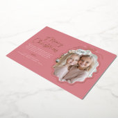 ピンクシンプル色の弓の波状の写真クリスマス 箔シーズンカード (回転した状態)