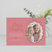 ピンクシンプル色の弓の波状の写真クリスマス 箔シーズンカード (立ち正面)