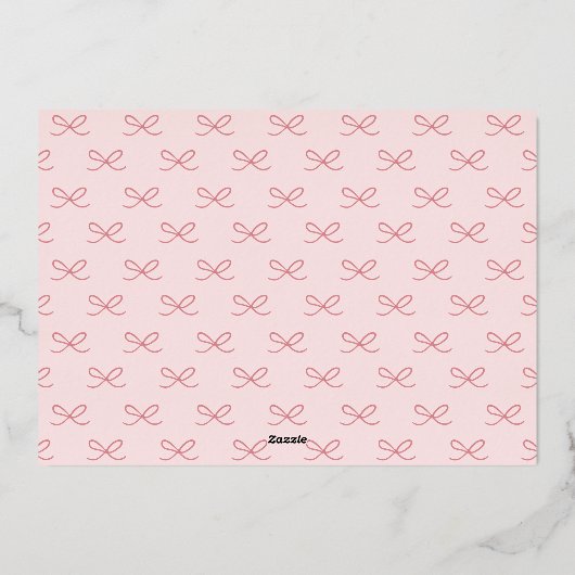 ピンクシンプル色の弓の波状の写真クリスマス 箔シーズンカード (裏面)