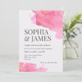 ピンクシンプル色の水彩ブ結婚ラシ 招待状 (スタンド正面)