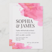 ピンクシンプル色の水彩ブ結婚ラシ 招待状 (正面/裏面)