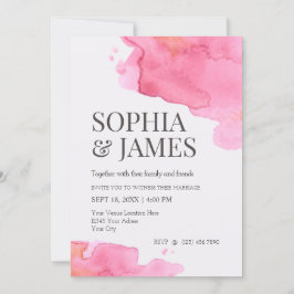 ピンクシンプル色の水彩ブ結婚ラシ 招待状