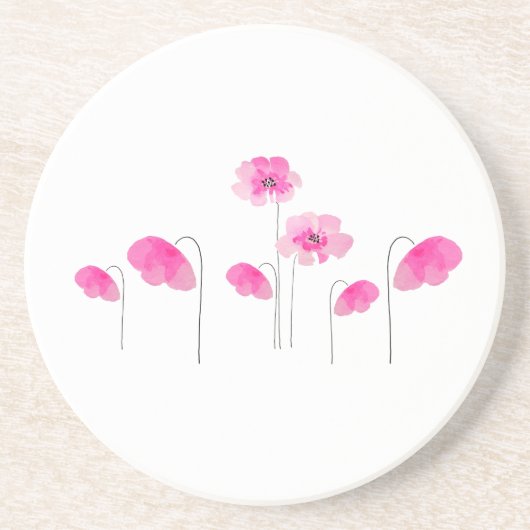 ピンクシンプル色の水彩花束花ピンク白 コースター (正面)