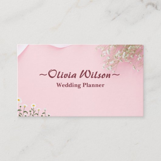 ピンクシンプル色ミニマリストフラワーウェディングプランナー エンクロージャーカード (正面)