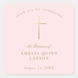 ピンクシンプル金ゴールドエレガントクロスバプテスマ《キリスト教》洗礼式や命名式 スクエアシール