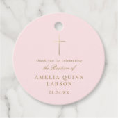 ピンクシンプル金ゴールドエレガントクロスバプテスマ《キリスト教》洗礼式や命名式 フェイバータグ (正面)