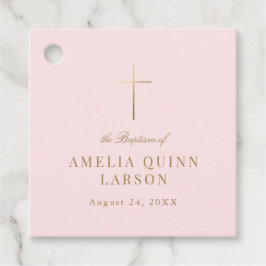 ピンクシンプル金ゴールドエレガントクロスバプテスマ《キリスト教》洗礼式や命名式 フェイバータグ